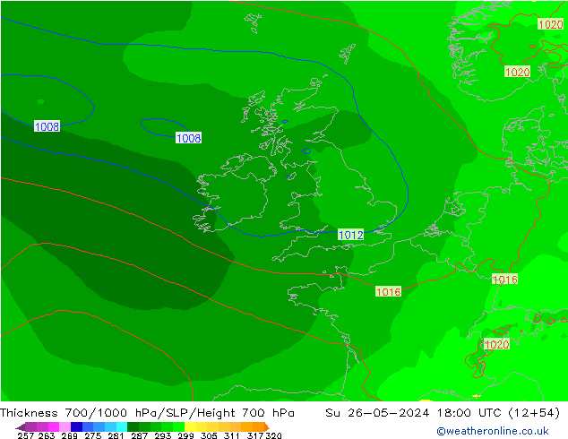 Thck 700-1000 hPa ECMWF Su 26.05.2024 18 UTC