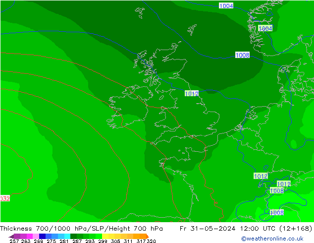 Thck 700-1000 hPa ECMWF Pá 31.05.2024 12 UTC