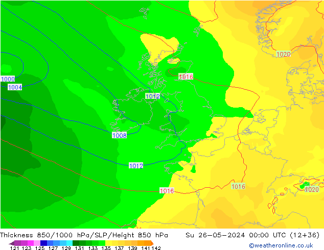 Thck 850-1000 гПа ECMWF Вс 26.05.2024 00 UTC