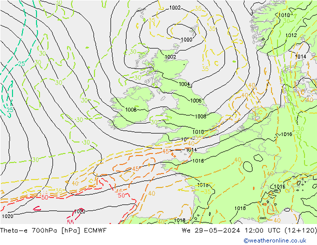 Theta-e 700hPa ECMWF Çar 29.05.2024 12 UTC