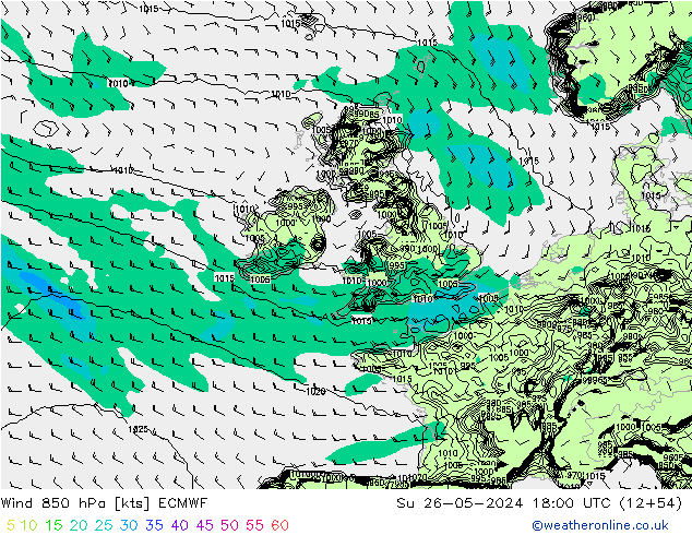 Wind 850 hPa ECMWF zo 26.05.2024 18 UTC