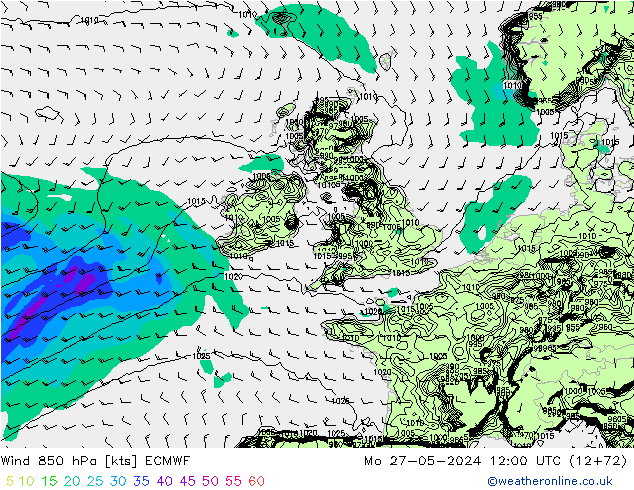 Wind 850 hPa ECMWF Mo 27.05.2024 12 UTC