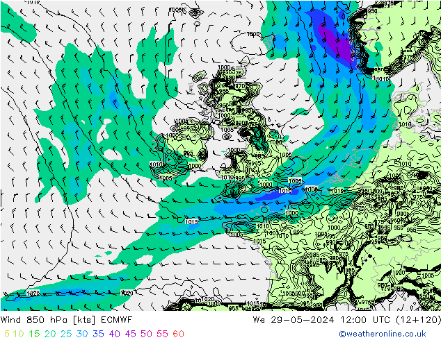 Rüzgar 850 hPa ECMWF Çar 29.05.2024 12 UTC