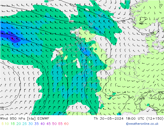 Rüzgar 950 hPa ECMWF Per 30.05.2024 18 UTC