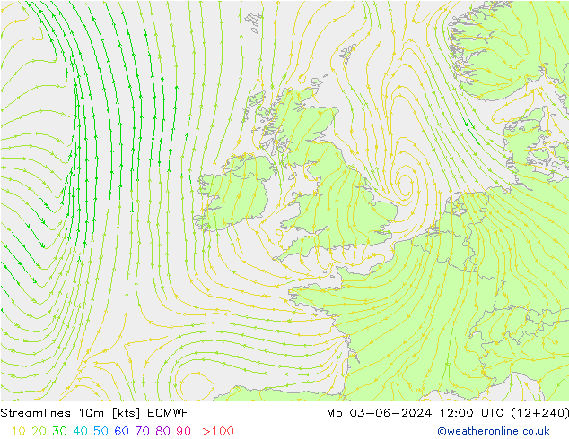 Linia prądu 10m ECMWF pon. 03.06.2024 12 UTC