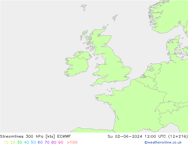 Linia prądu 300 hPa ECMWF nie. 02.06.2024 12 UTC