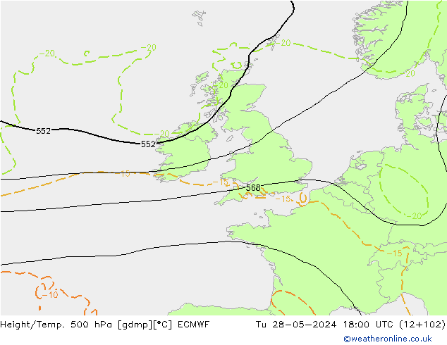 Height/Temp. 500 hPa ECMWF Tu 28.05.2024 18 UTC