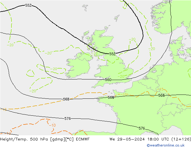 Z500/Yağmur (+YB)/Z850 ECMWF Çar 29.05.2024 18 UTC