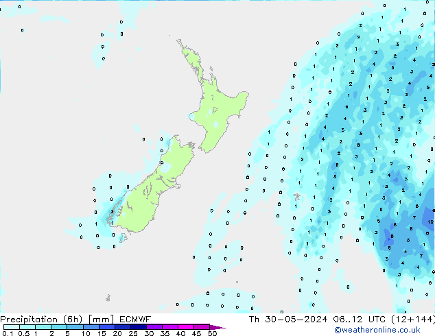 Precipitación (6h) ECMWF jue 30.05.2024 12 UTC