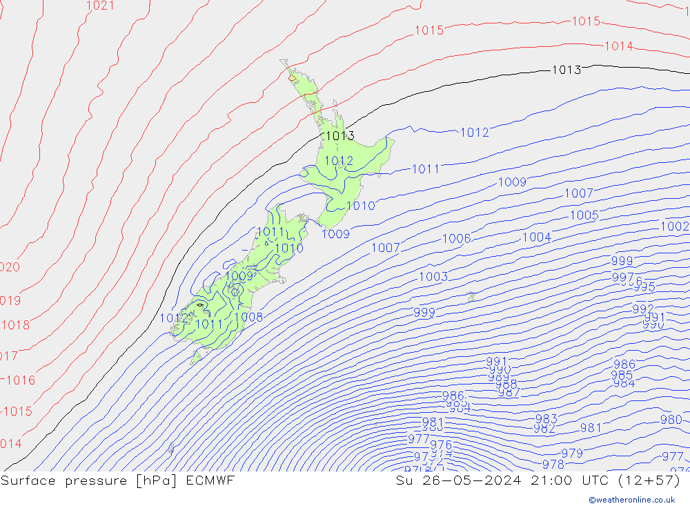 Pressione al suolo ECMWF dom 26.05.2024 21 UTC