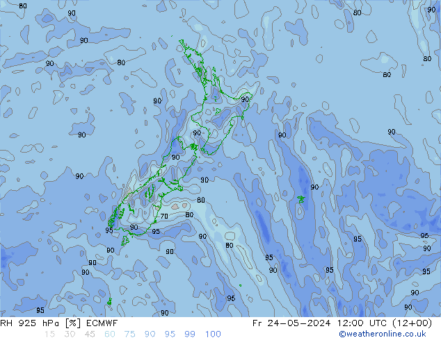 Humidité rel. 925 hPa ECMWF ven 24.05.2024 12 UTC