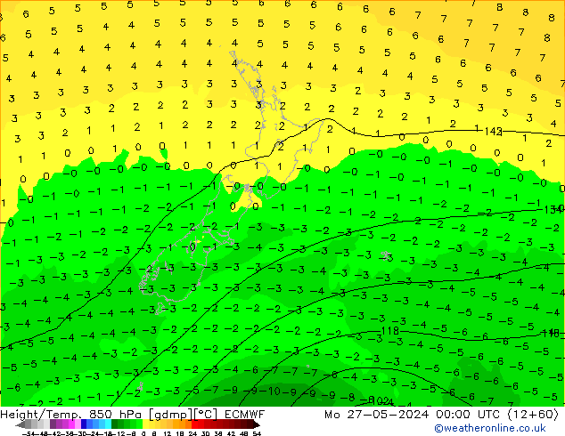 Z500/Rain (+SLP)/Z850 ECMWF пн 27.05.2024 00 UTC