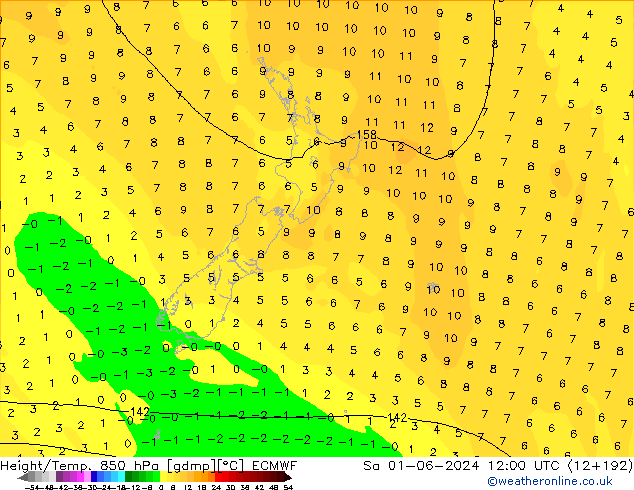 Z500/Rain (+SLP)/Z850 ECMWF Sa 01.06.2024 12 UTC