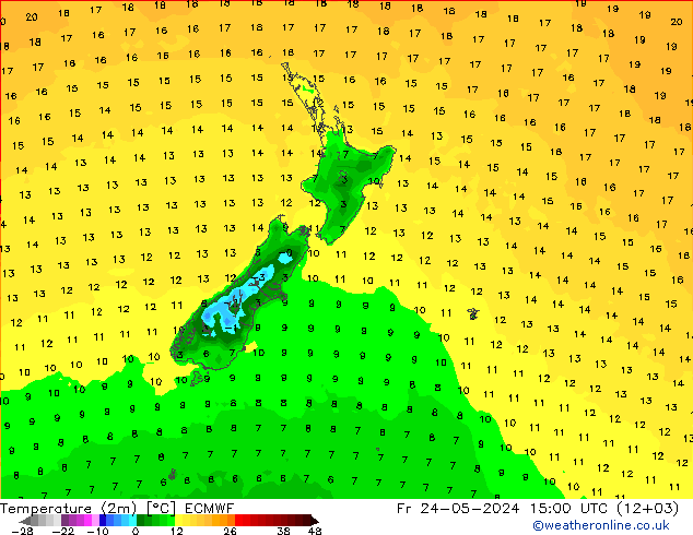 Temperature (2m) ECMWF Fr 24.05.2024 15 UTC