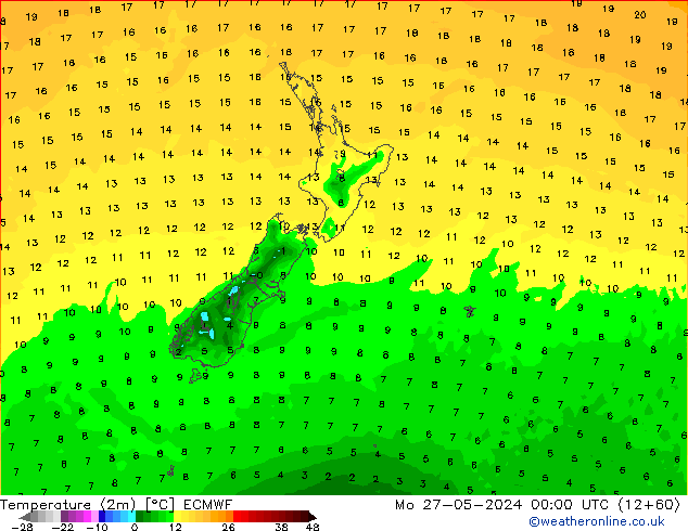 Temperatura (2m) ECMWF lun 27.05.2024 00 UTC