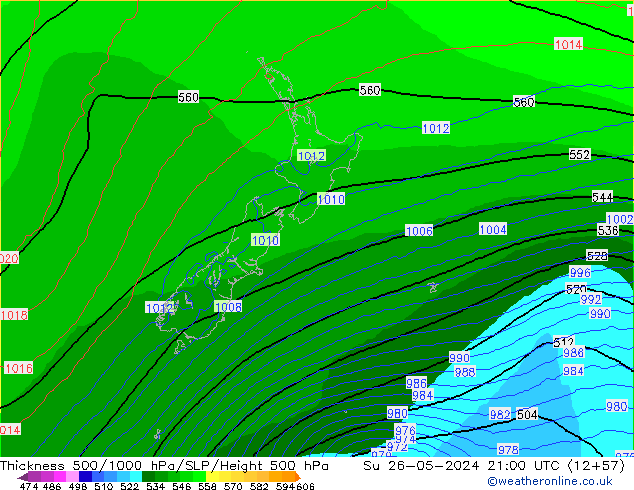 Thck 500-1000hPa ECMWF dom 26.05.2024 21 UTC