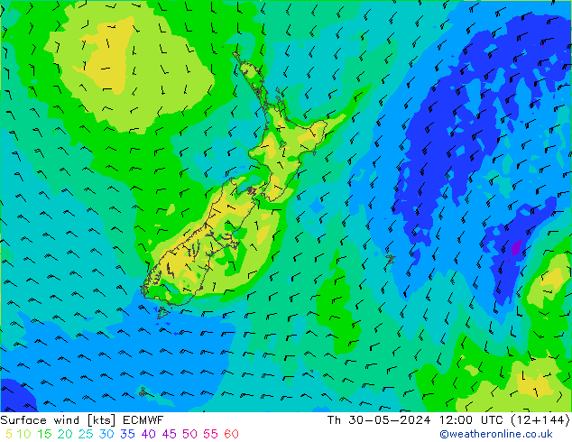 Viento 10 m ECMWF jue 30.05.2024 12 UTC