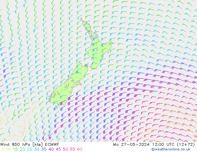 wiatr 850 hPa ECMWF pon. 27.05.2024 12 UTC