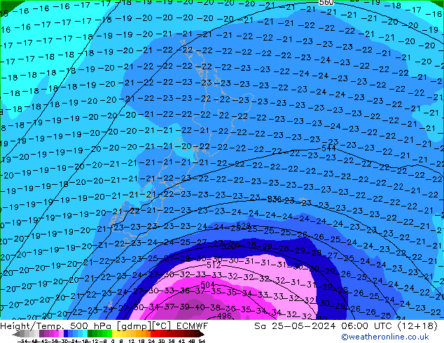 Z500/Rain (+SLP)/Z850 ECMWF Sa 25.05.2024 06 UTC