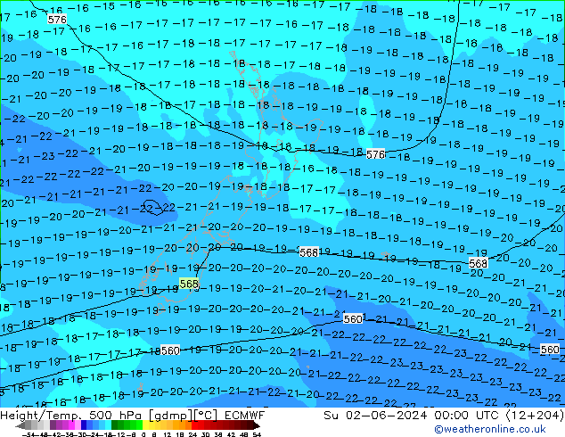 Height/Temp. 500 hPa ECMWF  02.06.2024 00 UTC