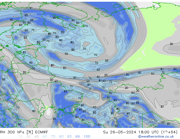 RH 300 hPa ECMWF Su 26.05.2024 18 UTC