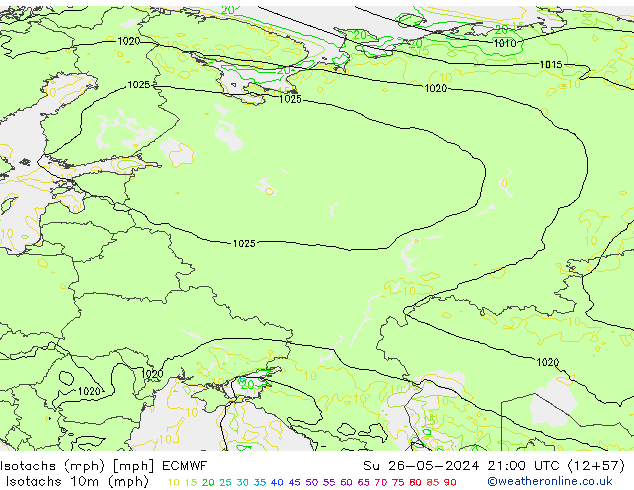 Izotacha (mph) ECMWF nie. 26.05.2024 21 UTC