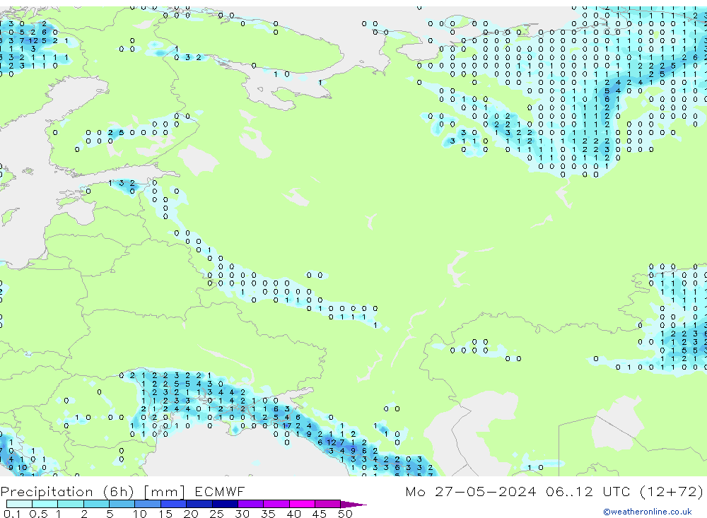 Z500/Yağmur (+YB)/Z850 ECMWF Pzt 27.05.2024 12 UTC