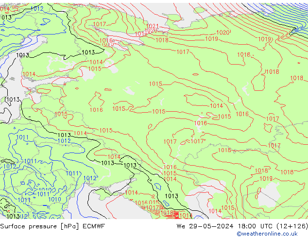 Surface pressure ECMWF We 29.05.2024 18 UTC