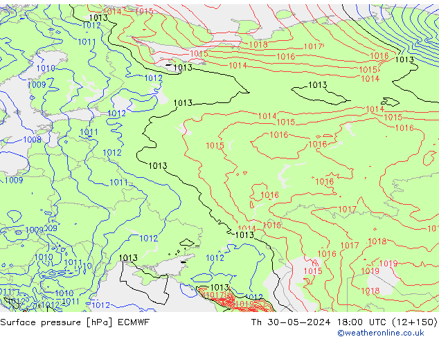 pressão do solo ECMWF Qui 30.05.2024 18 UTC