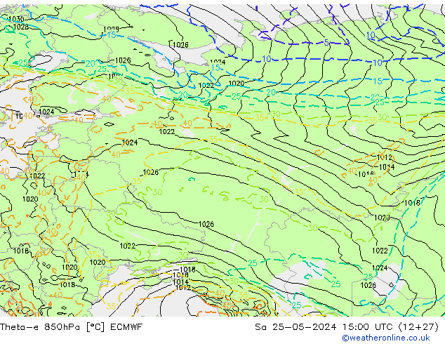 Theta-e 850hPa ECMWF sáb 25.05.2024 15 UTC