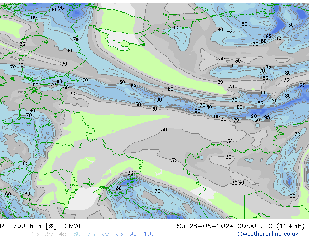 RH 700 hPa ECMWF dom 26.05.2024 00 UTC