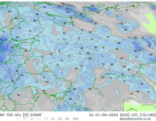 RH 700 hPa ECMWF Sáb 01.06.2024 00 UTC