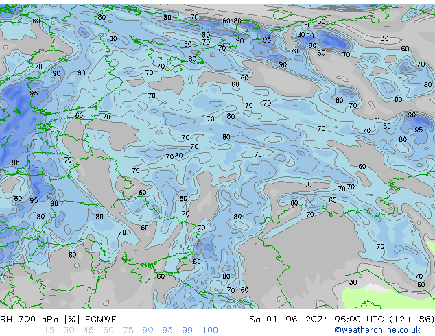 RH 700 hPa ECMWF Sa 01.06.2024 06 UTC