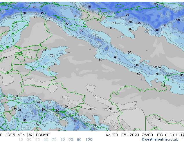 RH 925 hPa ECMWF We 29.05.2024 06 UTC