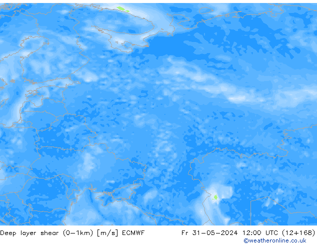 Deep layer shear (0-1km) ECMWF vr 31.05.2024 12 UTC