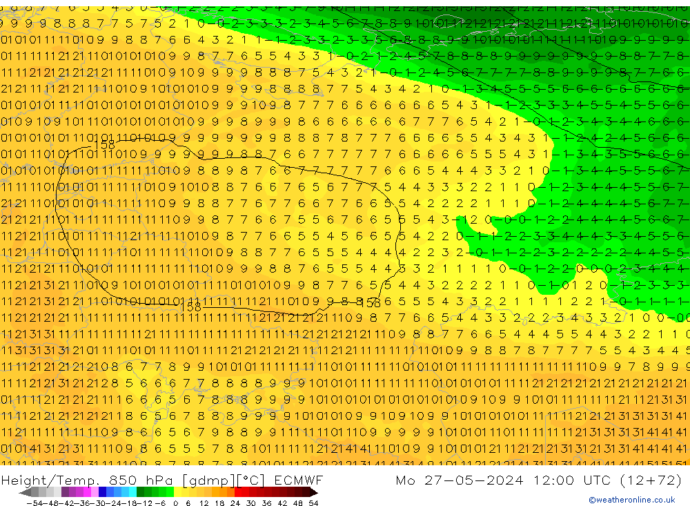 Z500/Yağmur (+YB)/Z850 ECMWF Pzt 27.05.2024 12 UTC