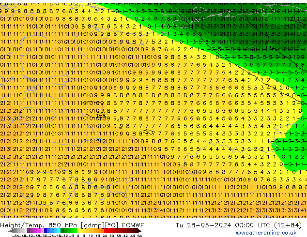 Z500/Rain (+SLP)/Z850 ECMWF Út 28.05.2024 00 UTC