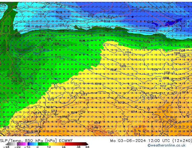 850 hPa Yer Bas./Sıc ECMWF Pzt 03.06.2024 12 UTC