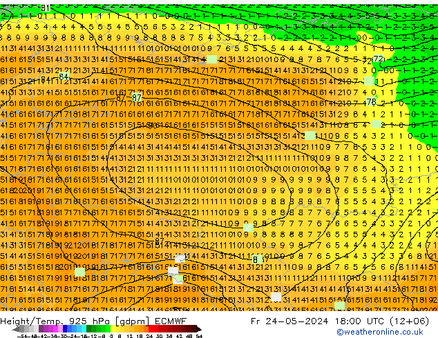 Height/Temp. 925 hPa ECMWF pt. 24.05.2024 18 UTC