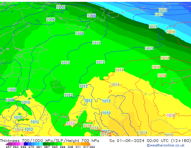 Thck 700-1000 hPa ECMWF Sa 01.06.2024 00 UTC