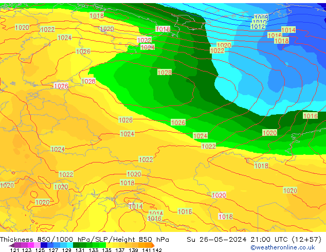 Thck 850-1000 hPa ECMWF nie. 26.05.2024 21 UTC