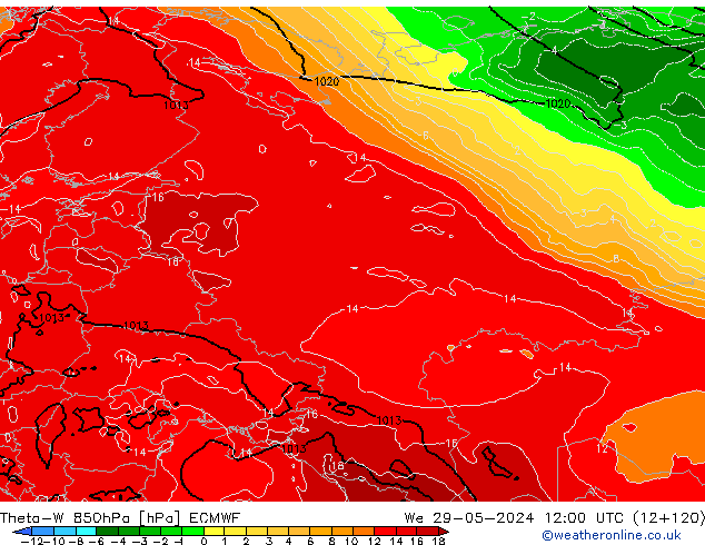 Theta-W 850hPa ECMWF We 29.05.2024 12 UTC