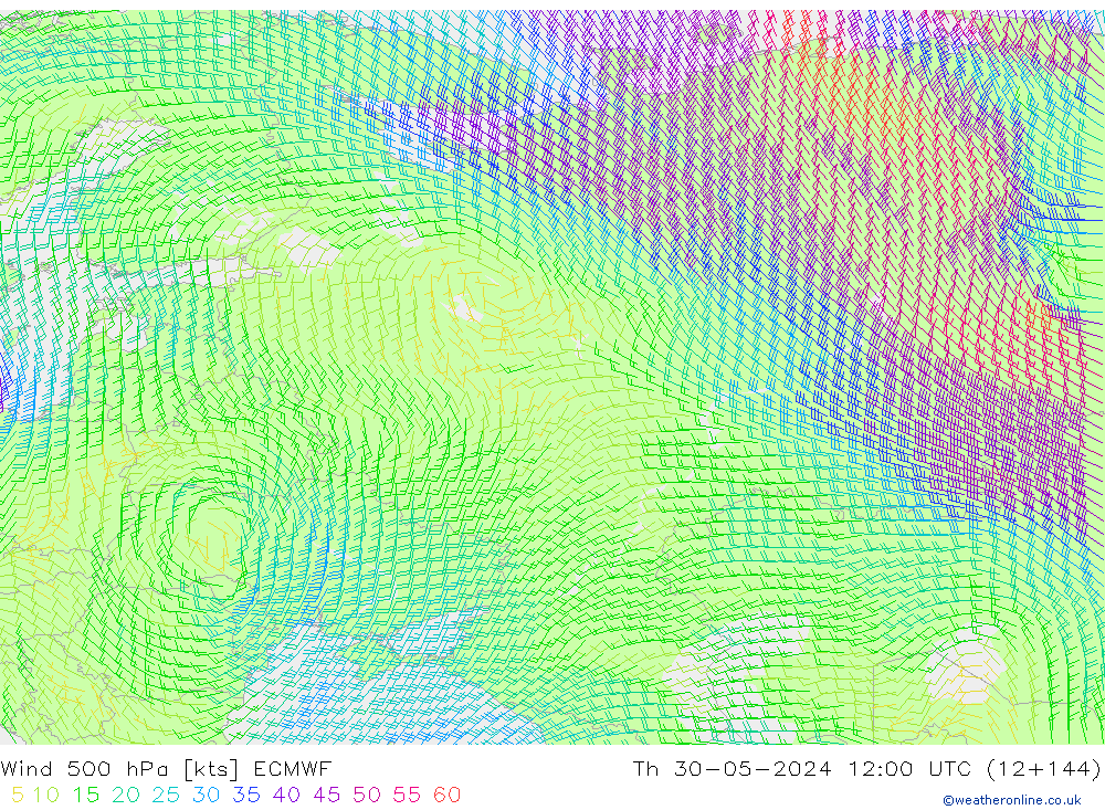 Vent 500 hPa ECMWF jeu 30.05.2024 12 UTC