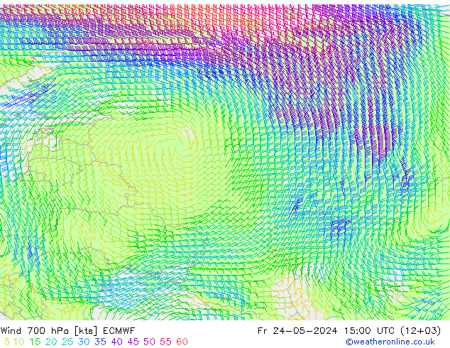 Wind 700 hPa ECMWF Fr 24.05.2024 15 UTC