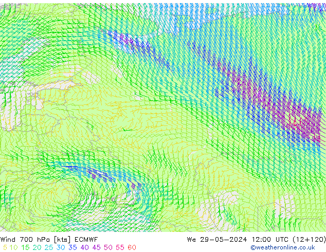 Vento 700 hPa ECMWF Qua 29.05.2024 12 UTC