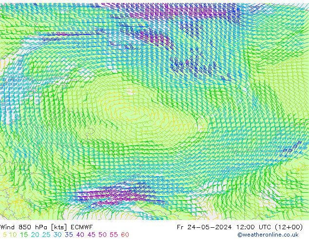 Wind 850 hPa ECMWF Fr 24.05.2024 12 UTC