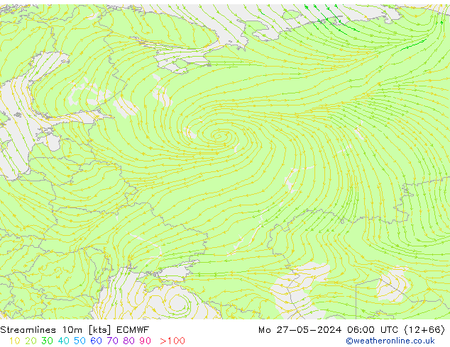 Ligne de courant 10m ECMWF lun 27.05.2024 06 UTC