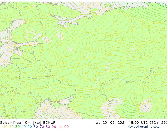Linha de corrente 10m ECMWF Qua 29.05.2024 18 UTC
