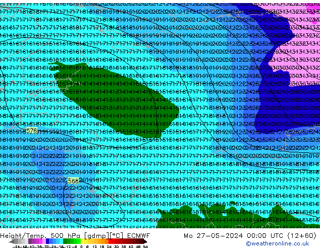 Z500/Rain (+SLP)/Z850 ECMWF Mo 27.05.2024 00 UTC