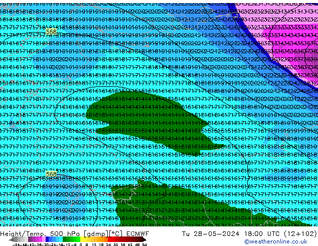 Z500/Rain (+SLP)/Z850 ECMWF Tu 28.05.2024 18 UTC